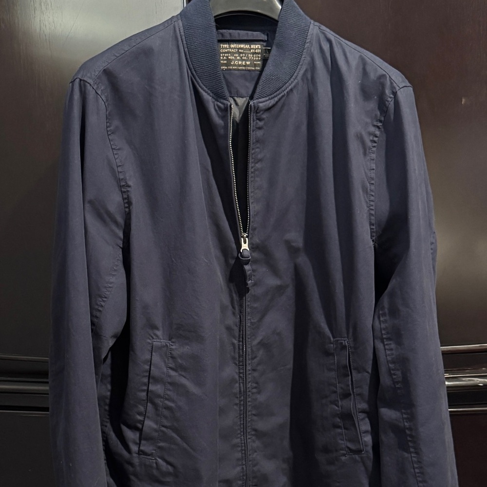 J Crew Navy Cotton Bomber Jacket - Large
